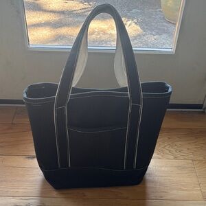 Lands' End Black Canvas Tote with Contrast Stitching